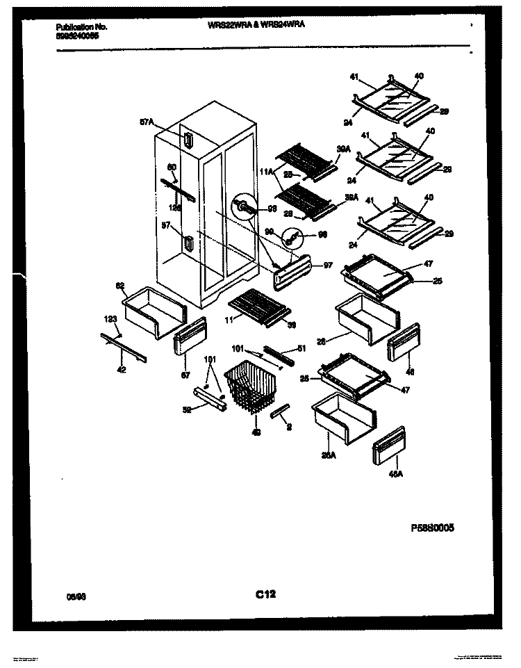 SHELVES AND SUPPORTS Diagram and Parts List for WRS22WRAW0  Frigidaire Refrigerator