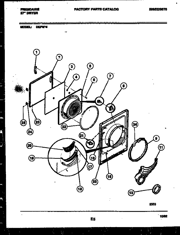 DOOR PARTS Diagram and Parts List for DEFW4  Frigidaire Dryer
