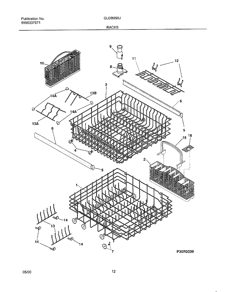 RACKS Diagram and Parts List for GLDB958JS0  Frigidaire Dishwasher
