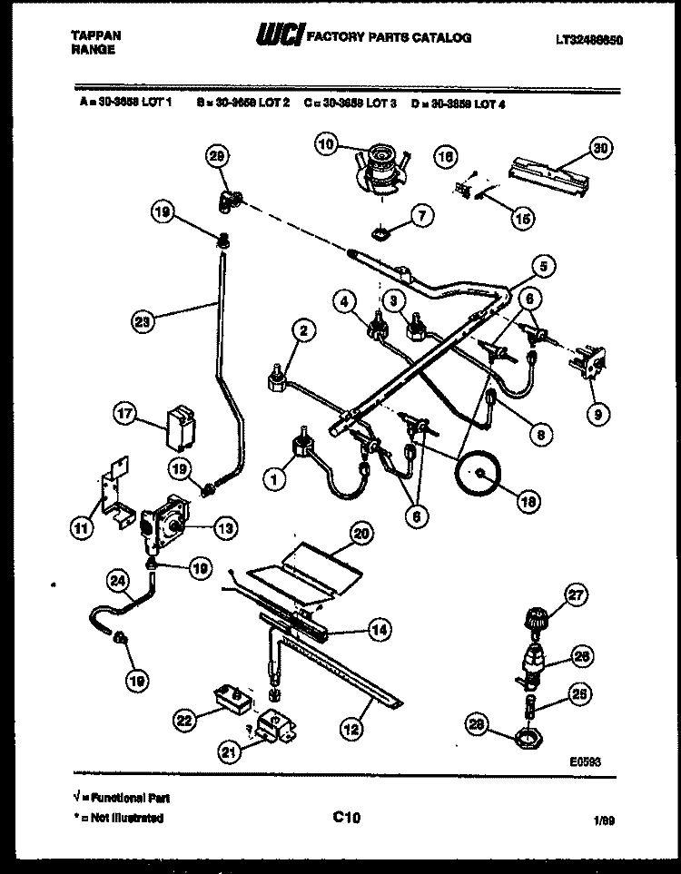 BURNER PARTS Diagram and Parts List for 30-3658-00-02  Tappan Range