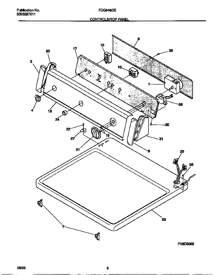 CONTROLS / TOP PANEL Diagram and Parts List for FDG646GES0  Frigidaire Dryer