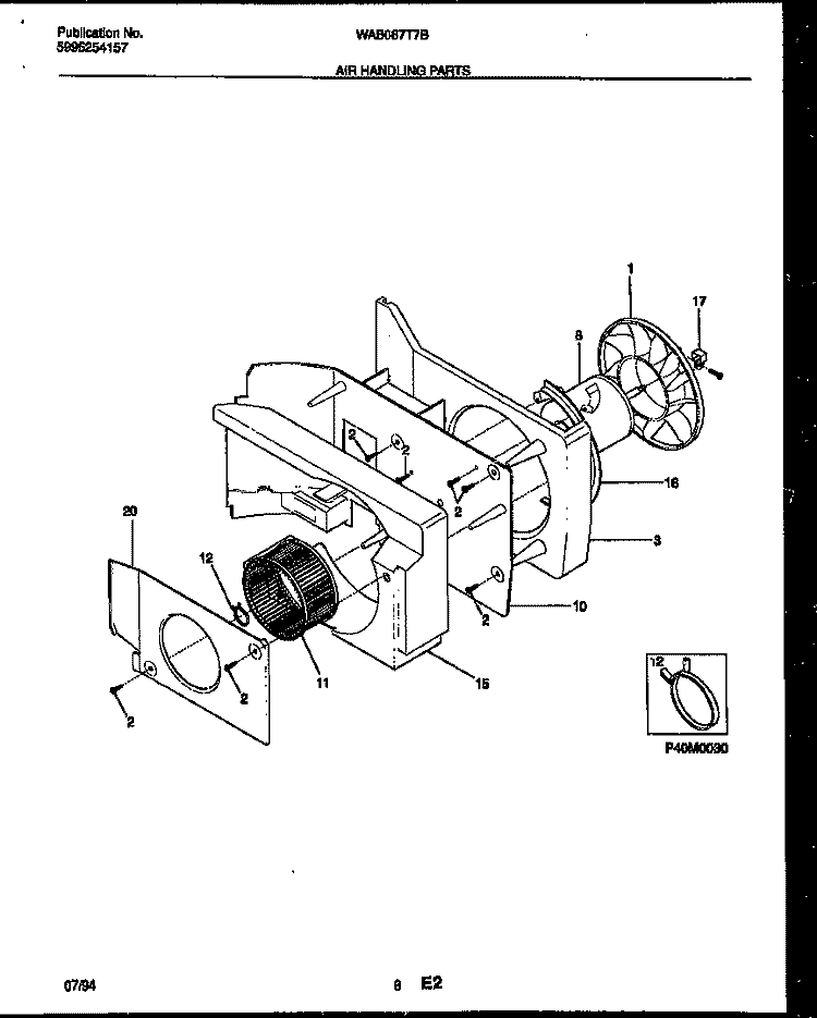 AIR HANDLING PARTS Diagram and Parts List for WAB067T7B1  Frigidaire Air Conditioner