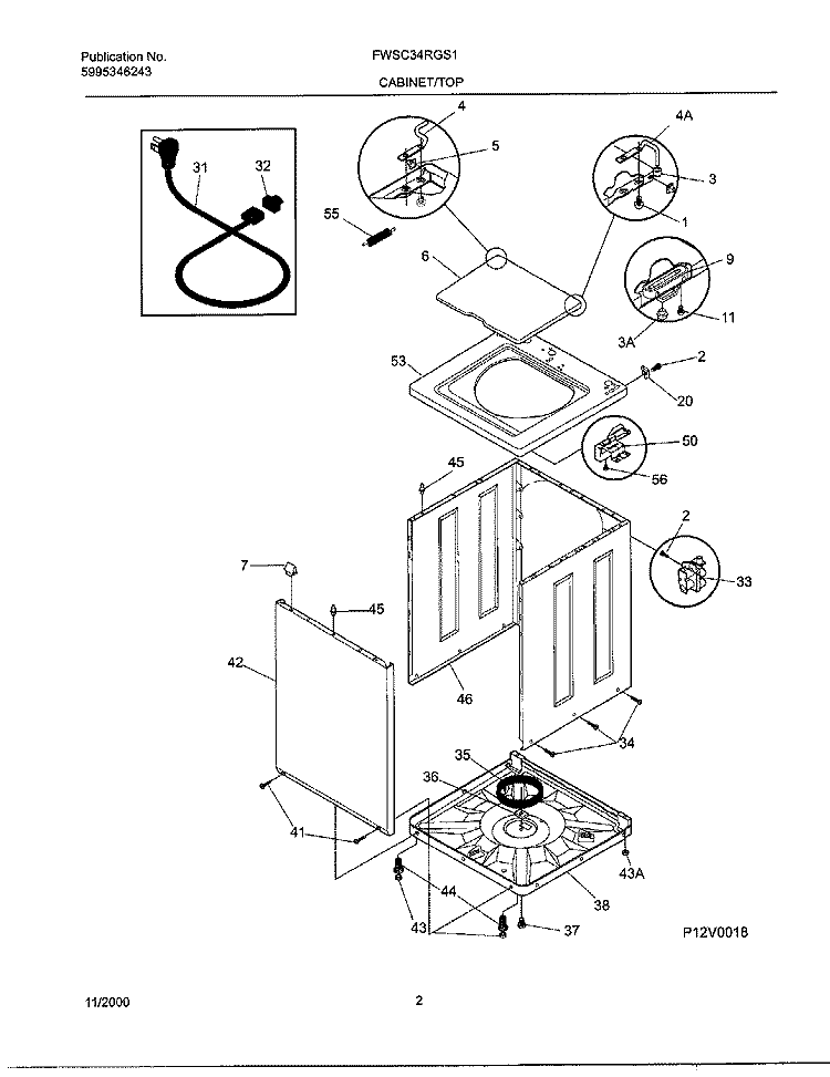 WSHR CAB, TOP Diagram and Parts List for FWSC34RGS1  Frigidaire Washer