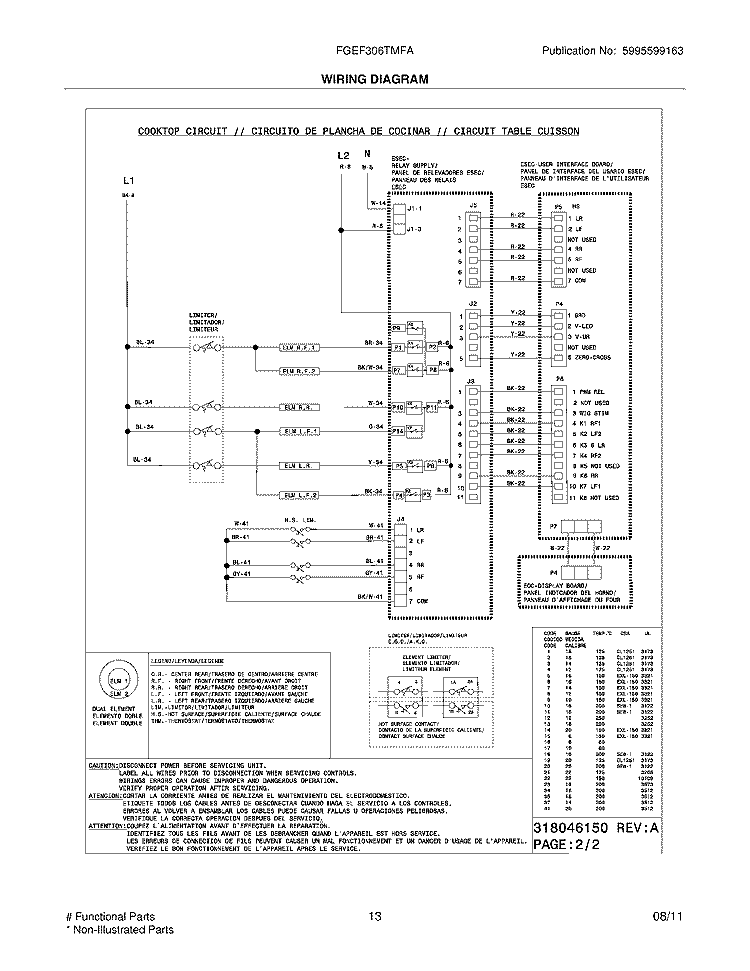 WIRING DIAGRAM Diagram and Parts List for FGEF306TMFA  Frigidaire Wall Oven