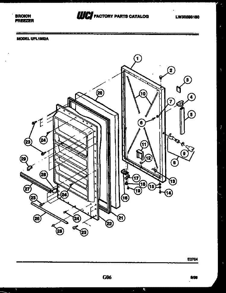 DOOR PARTS Diagram and Parts List for UFL1950A  Frigidaire Freezer