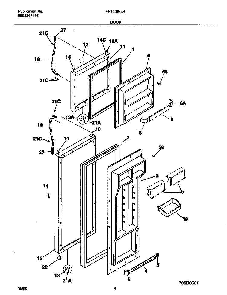 DOOR Diagram and Parts List for FRT22INLHD4  Frigidaire Refrigerator