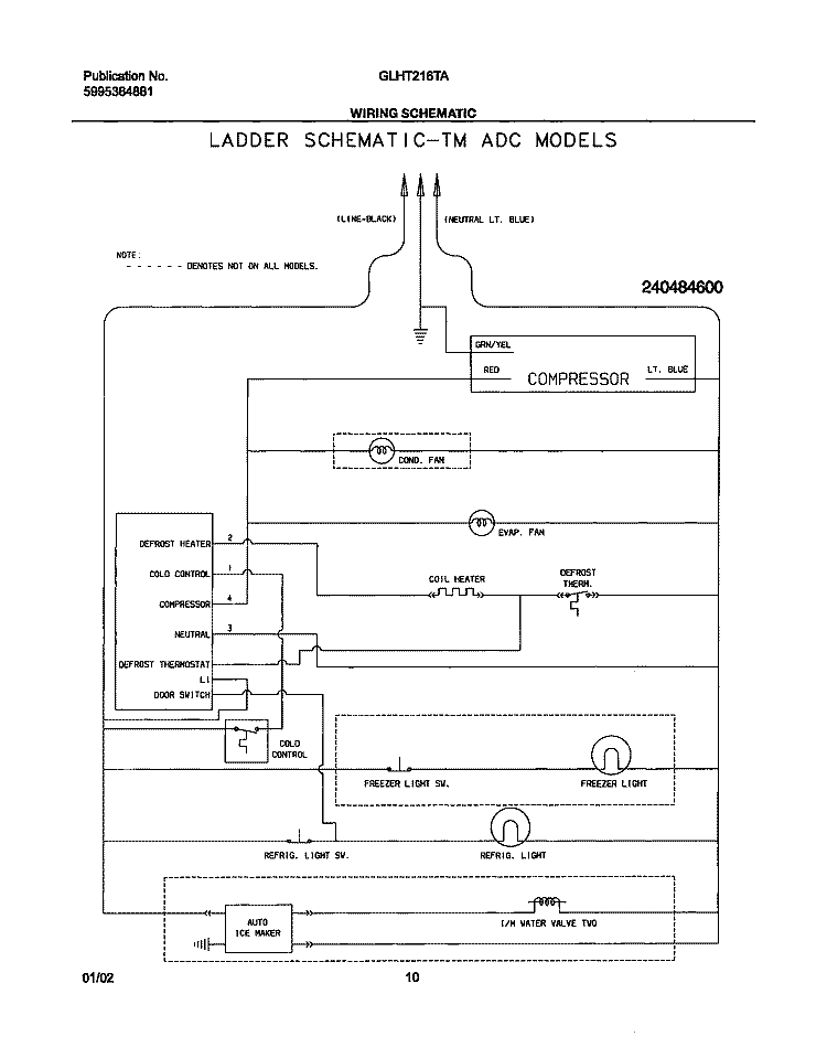 WIRING SCHEMATIC Diagram and Parts List for GLHT216TAB1  Frigidaire Refrigerator