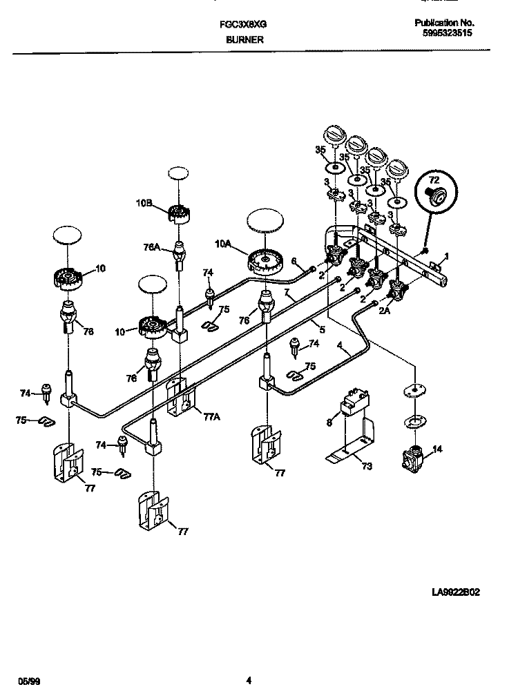 BURNER Diagram and Parts List for FGC3X8XGTA  Frigidaire Cooktop
