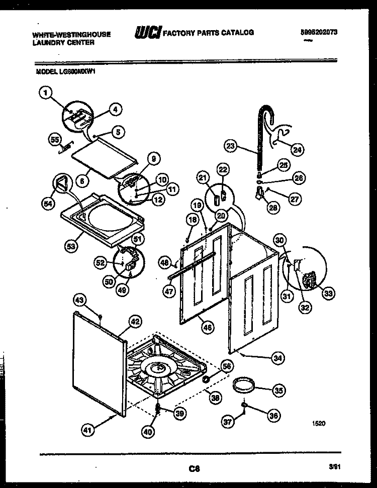 CABINET PARTS Diagram and Parts List for LG600MXD1  Frigidaire Washer Dryer Combo