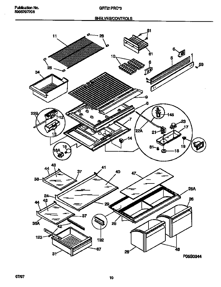 SHELVES / CONTROLS Diagram and Parts List for GRT21PRCW3  Gibson Refrigerator