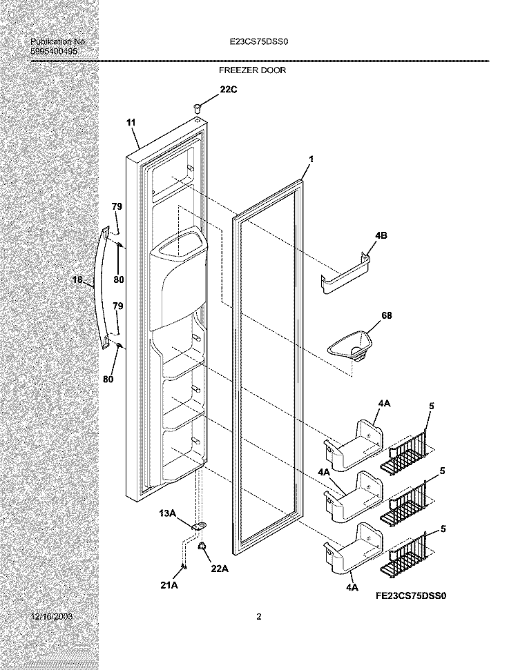 FREEZER DOOR Diagram and Parts List for E23CS75DSS0  Electrolux Refrigerator
