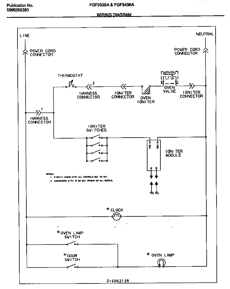 WIRING DIAGRAM Diagram and Parts List for FGF333SADB  Frigidaire Range