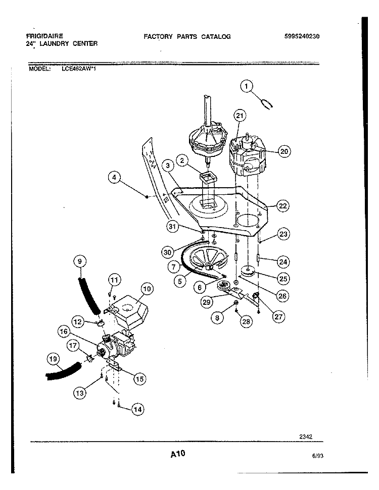 MOTOR AND IDLER ARM CLUTCH Diagram and Parts List for LCE462AW1  Frigidaire Washer
