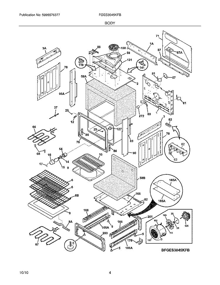BODY Diagram and Parts List for FGES3045KFB  Frigidaire Wall Oven