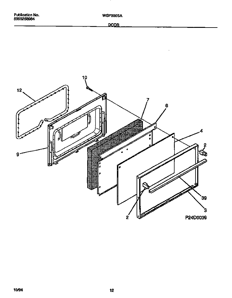 DOOR Diagram and Parts List for WGF350SADB  Frigidaire Range