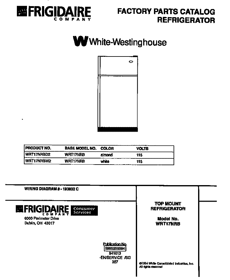 TOP MOUNT REFRIGERATOR Diagram and Parts List for WRT17NRBD2  Frigidaire Refrigerator