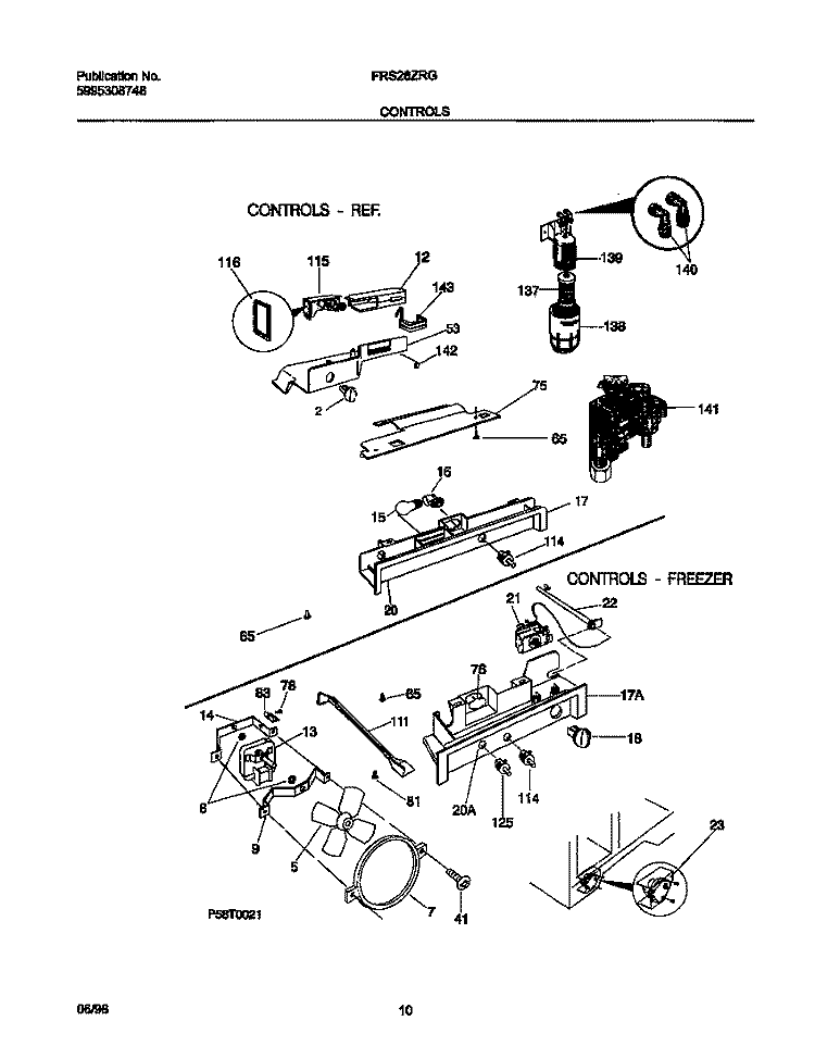 CONTROLS Diagram and Parts List for FRS26ZRGW0  Frigidaire Refrigerator