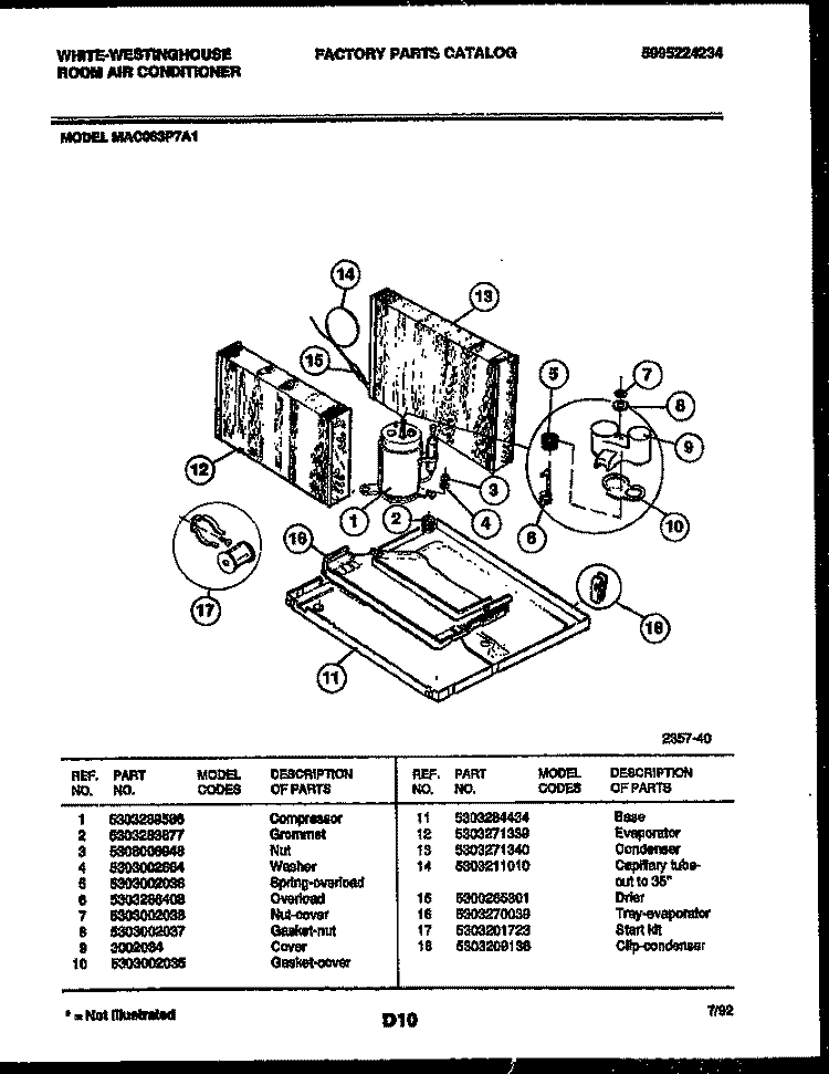 SYSTEM PARTS Diagram and Parts List for MAC063P7A1  Frigidaire Air Conditioner