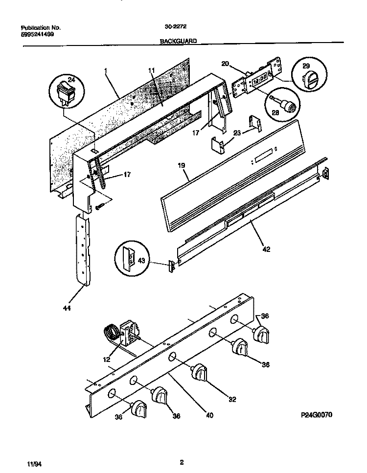 BACKGUARD Diagram and Parts List for 30-2272-23-02  Tappan Range