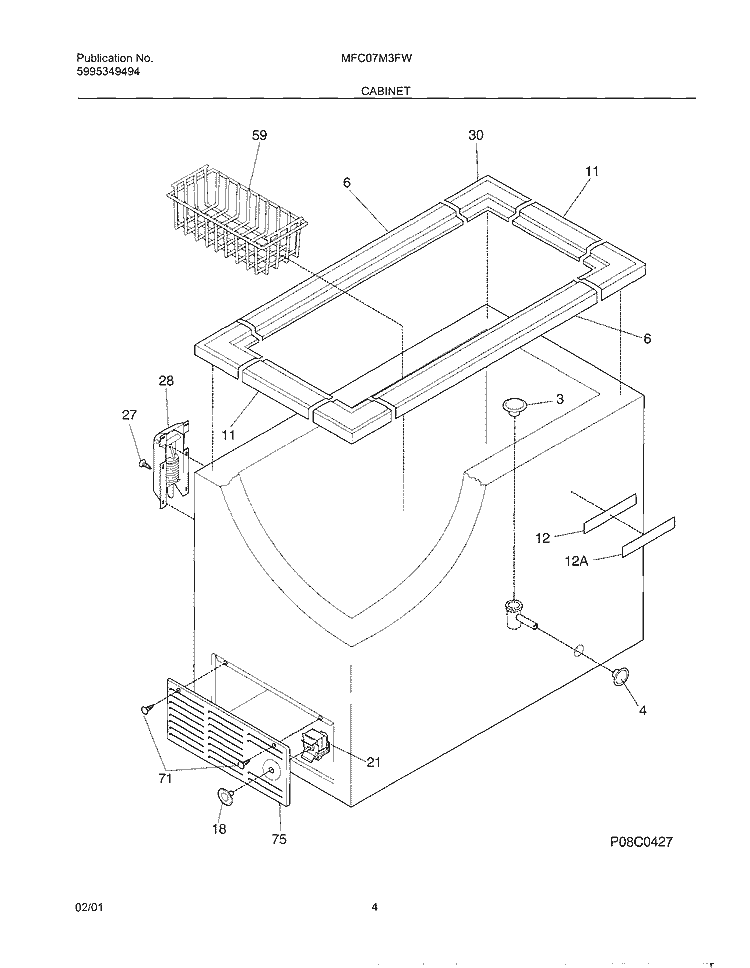 CABINET Diagram and Parts List for MFC07M3FW3  Frigidaire Freezer
