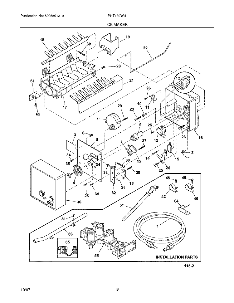 ICE MAKER Diagram and Parts List for PHT189WHSM3  Frigidaire Refrigerator