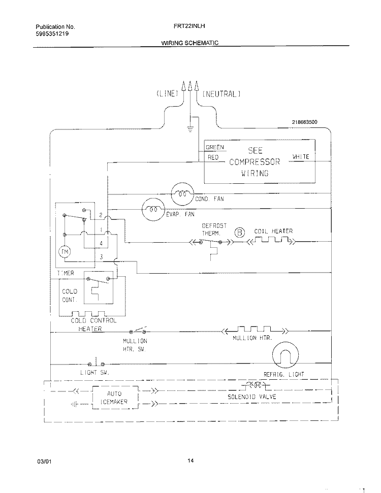 WIRING SCHMATIC Diagram and Parts List for FRT22INLHD5  Frigidaire Refrigerator