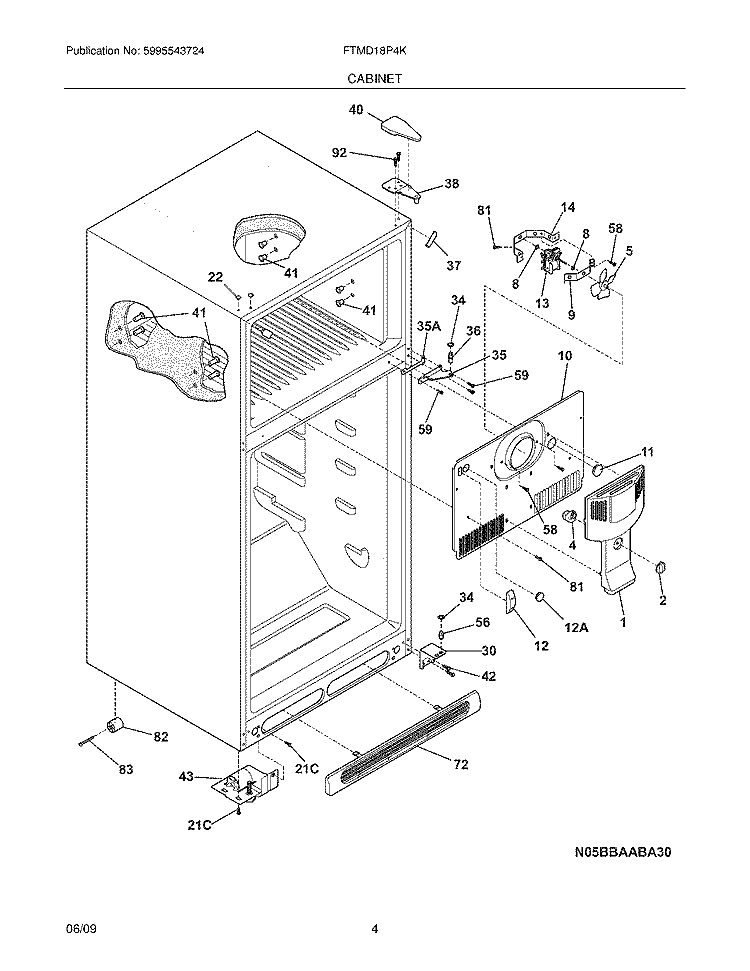 CABINET Diagram and Parts List for FTMD18P4KB0  Frigidaire Refrigerator