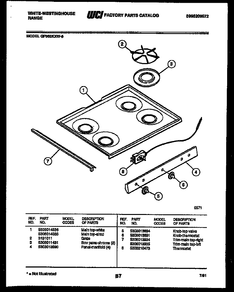 COOKTOP PARTS Diagram and Parts List for GF980KXD5  Frigidaire Range