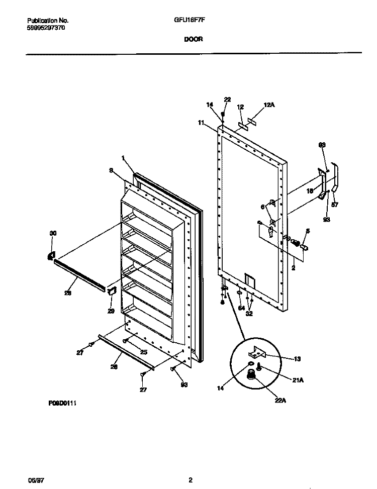 DOOR Diagram and Parts List for GFU16F7FW0  Gibson Freezer