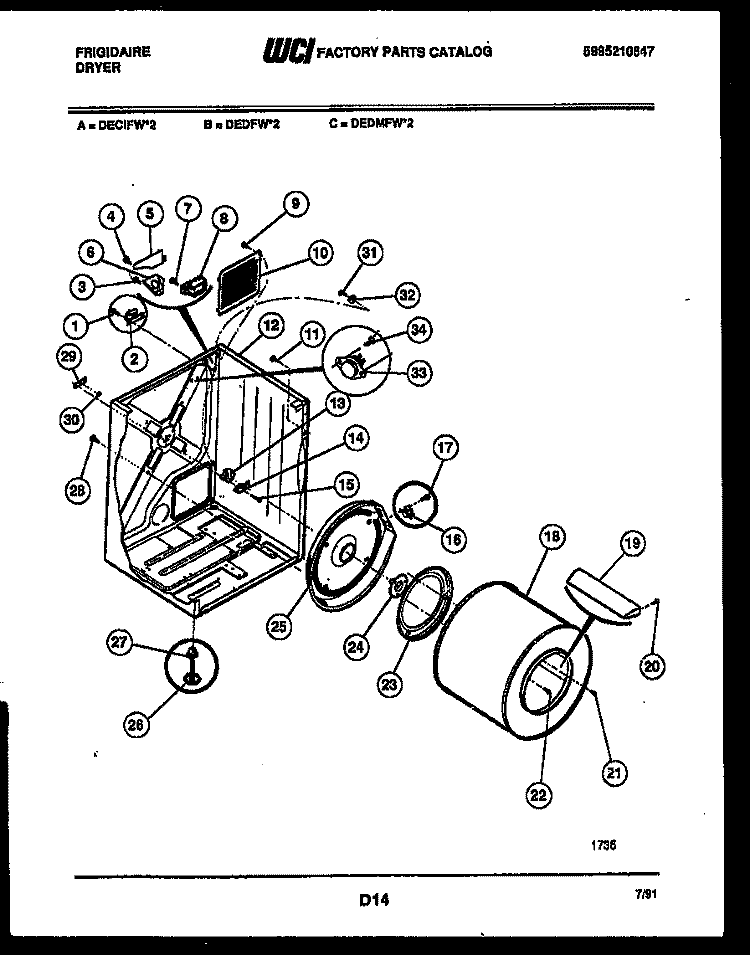 CABINET AND COMPONENT PARTS Diagram and Parts List for DECIFW2  Frigidaire Dryer