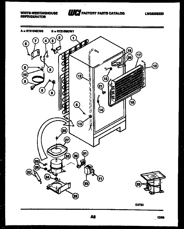SYSTEM AND AUTOMATIC DEFROST PARTS Diagram and Parts List for RT215MCW0  Frigidaire Refrigerator