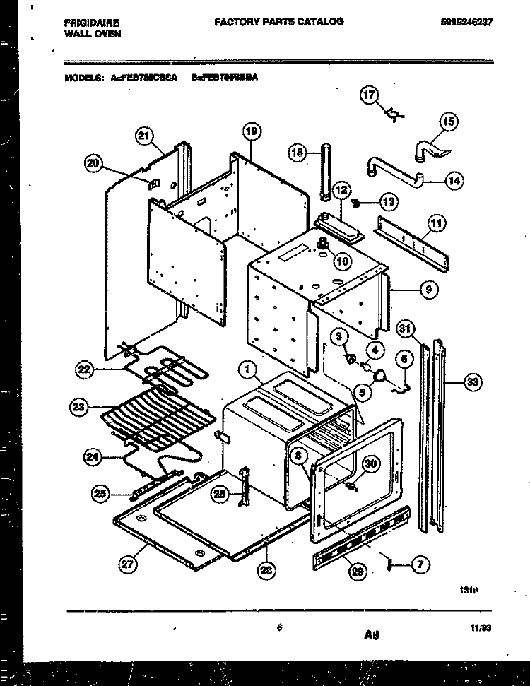 BODY PARTS Diagram and Parts List for FEB755BBBA  Frigidaire Wall Oven