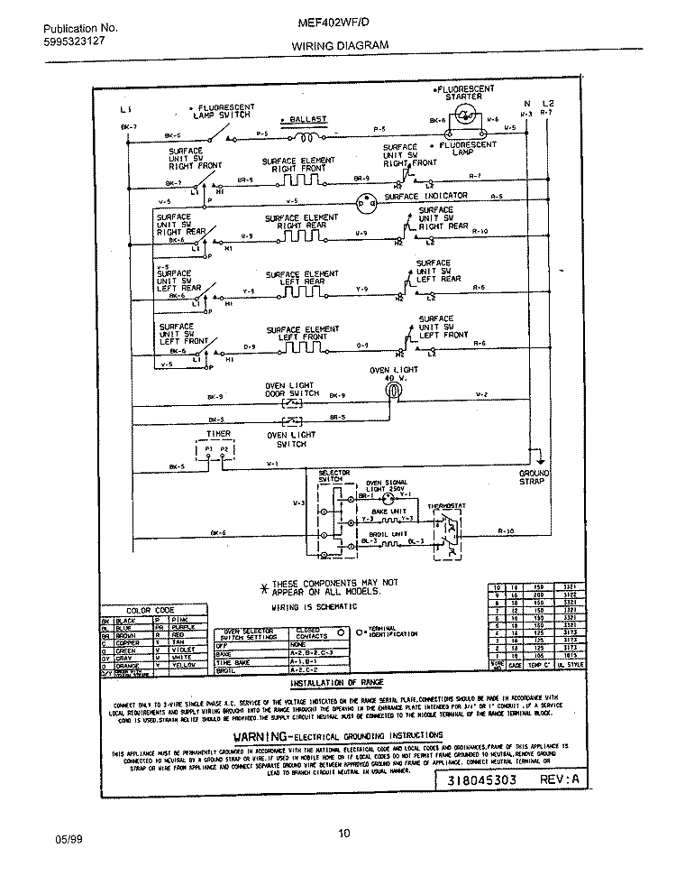 WIRING DIAGRAM Diagram and Parts List for MEF402WFW3  Frigidaire Range