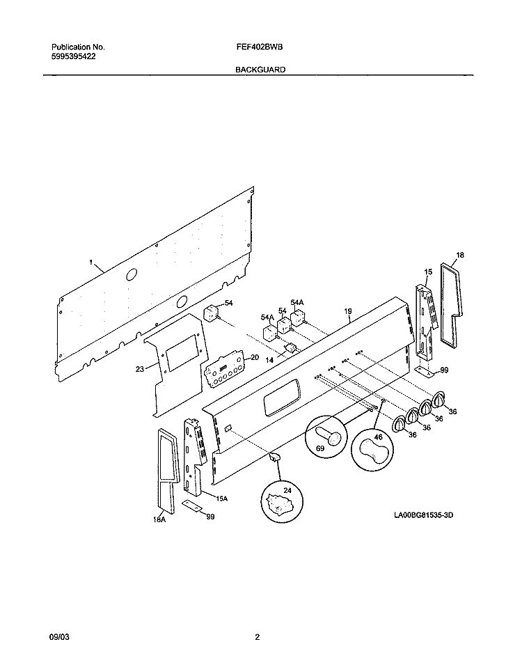 BACKGUARD Diagram and Parts List for FEF402BWB  Frigidaire Range