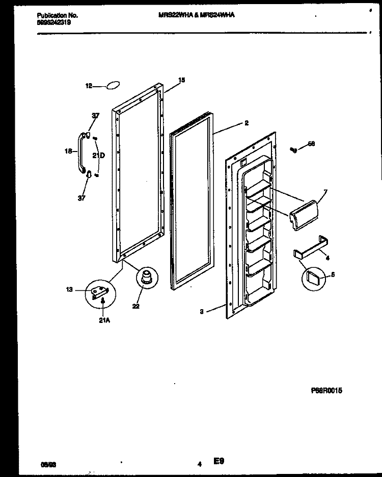 REFRIGERATOR DOOR PARTS Diagram and Parts List for MRS24WHAD0  Frigidaire Refrigerator