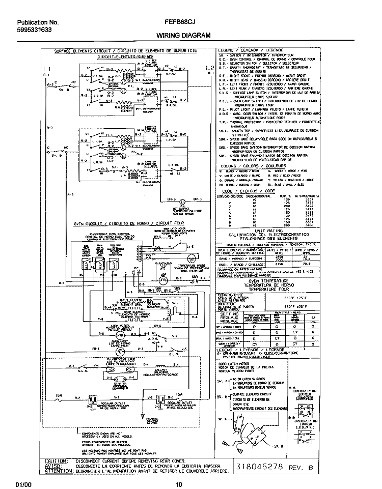 WIRING DIAGRAM Diagram and Parts List for FEFB68CJSA  Frigidaire Range
