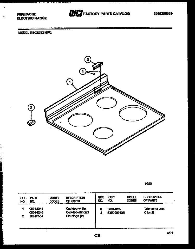 COOKTOP PARTS Diagram and Parts List for REGS38BNL2  Frigidaire Range