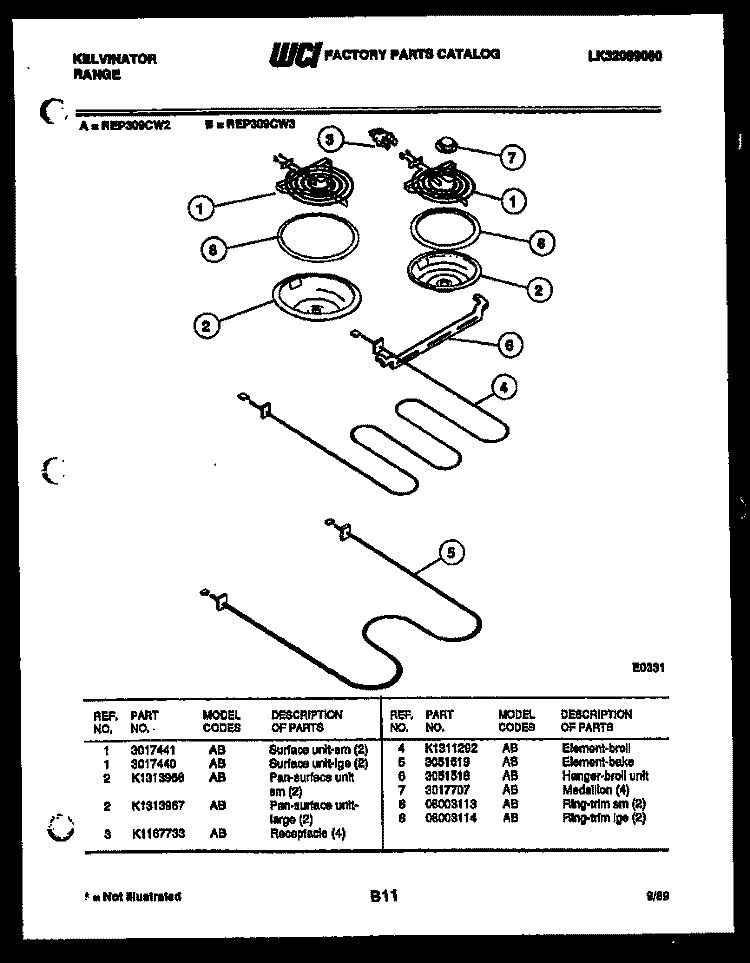 BROILER PARTS Diagram and Parts List for REP309CW3  Kelvinator Range