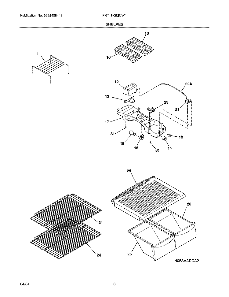 SHELVES Diagram and Parts List for FRT18KB2CW4  Frigidaire Refrigerator