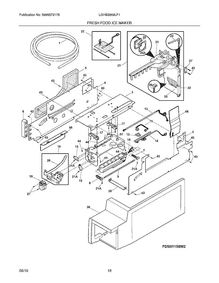 ICE MAKER Diagram and Parts List for LGHB2869LF1  Frigidaire Refrigerator
