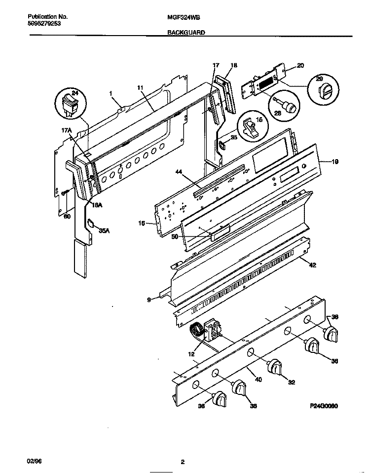 BACKGUARD Diagram and Parts List for MGF324WBSE  Frigidaire Range