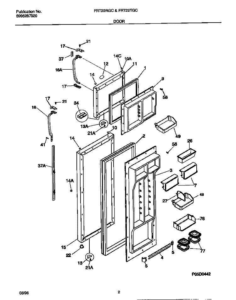 DOOR Diagram and Parts List for FRT22RGCW3  Frigidaire Refrigerator