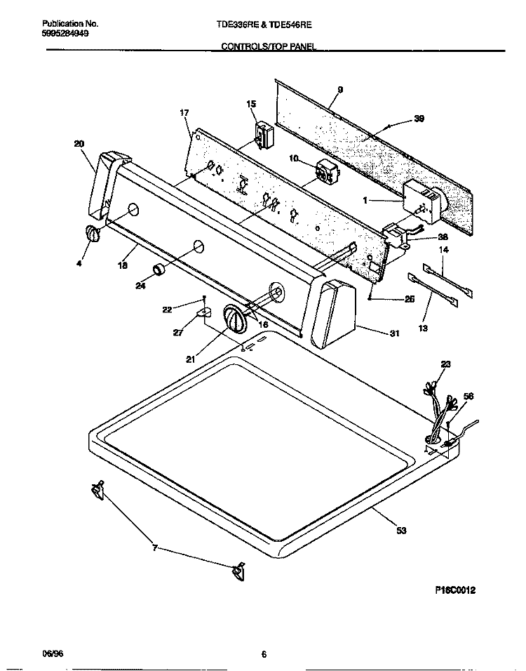 CONTROLS / TOP PANEL Diagram and Parts List for TDE336REW0  Tappan Dryer