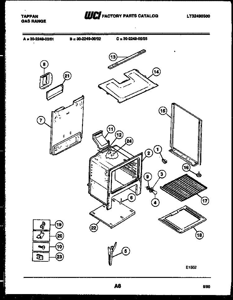 BODY PARTS Diagram and Parts List for 30-2249-00-02  Tappan Range