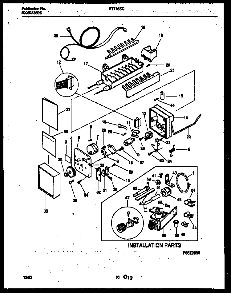 ICE MAKER AND INSTALLATION PARTS Diagram and Parts List for RT175SCW1  Frigidaire Refrigerator