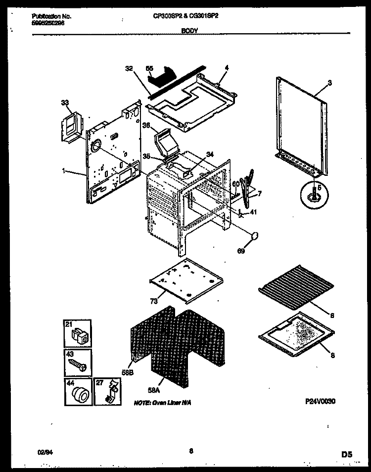 BODY PARTS Diagram and Parts List for CG300SP2W3  Frigidaire Range
