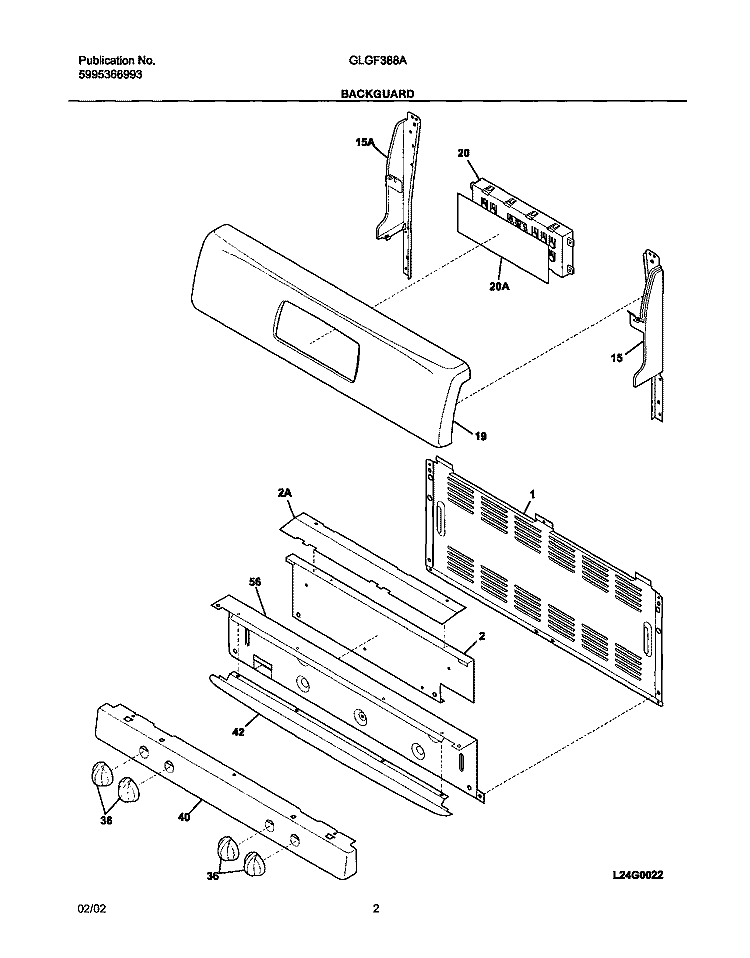 BACKGUARD Diagram and Parts List for GLGF388AQC  Frigidaire Range
