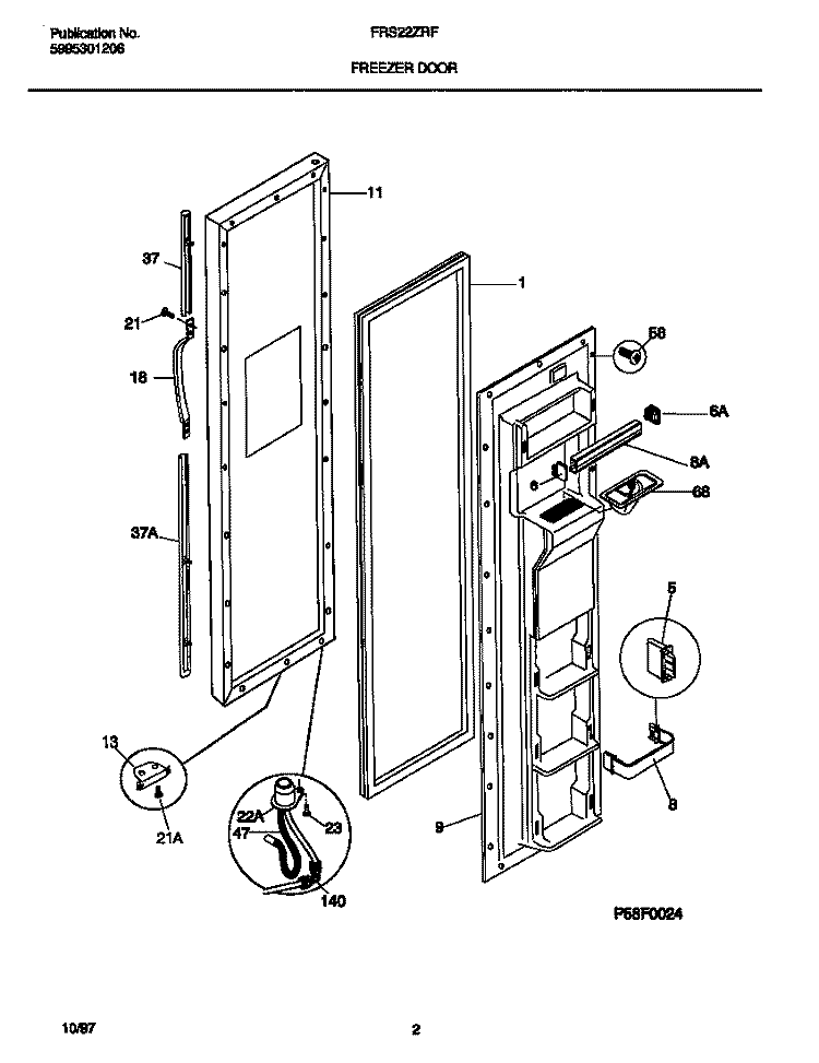 FREEZER DOOR Diagram and Parts List for FRS22ZRFW2  Frigidaire Refrigerator