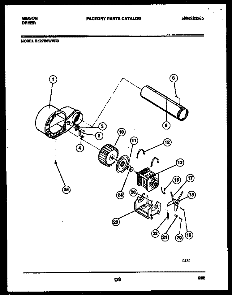 BLOWER AND DRIVE PARTS Diagram and Parts List for DE27S6WVFD  Gibson Dryer