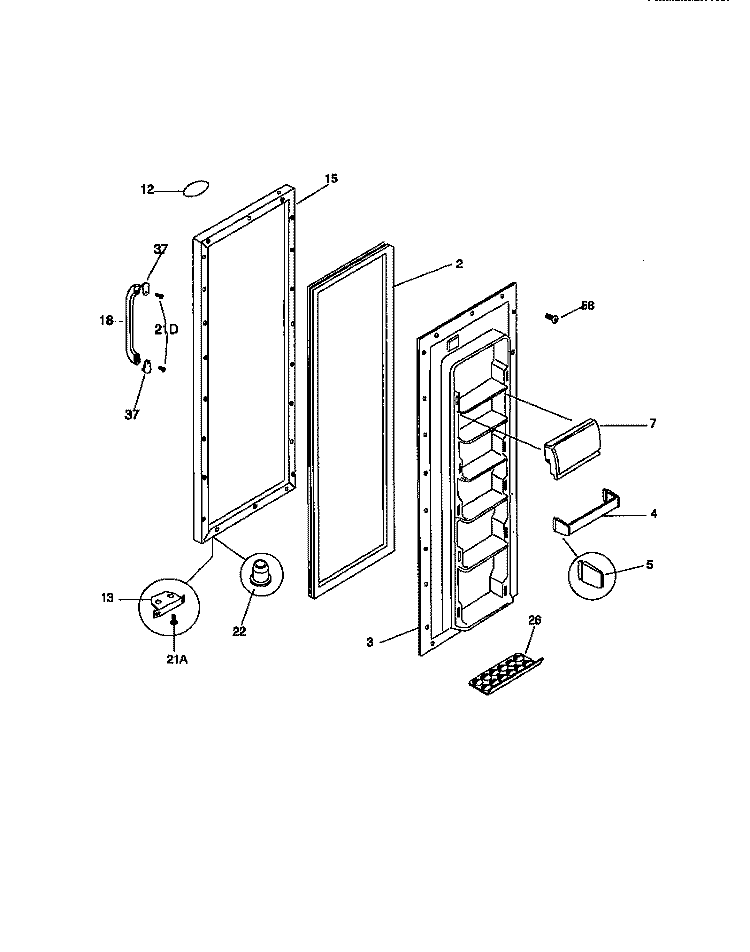 REFRIGERATOR DOOR Diagram and Parts List for MRS20PRCD0  Frigidaire Refrigerator